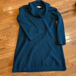 LOFT Green Cowl Neck Sweater Dress large bell sleeves sits at or past the knee